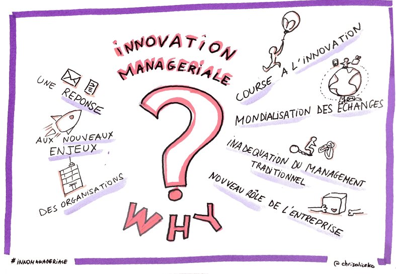 note visuelle :innovation managériale réponse aux nouveaux enjeux des organisations. Transformation des organisations, facilitation graphique