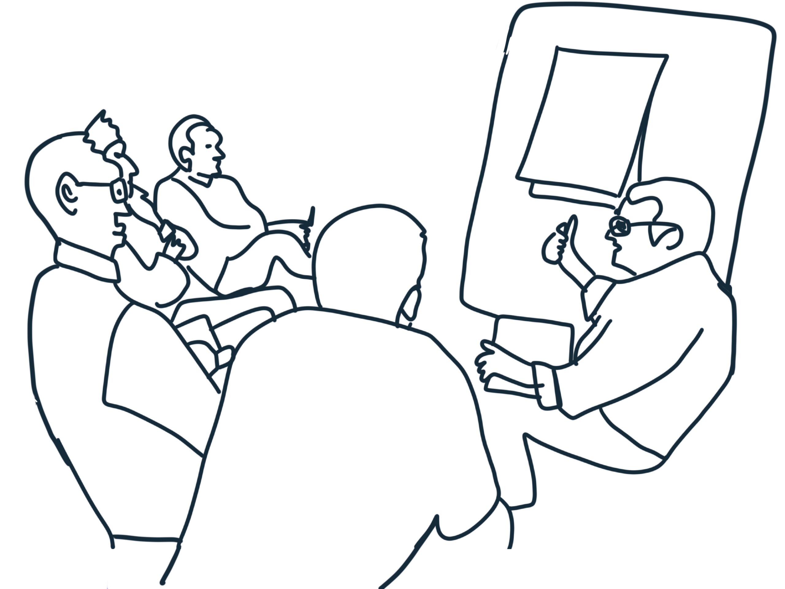 Groupe échangeant avec un facilitateur autour d’un support de travail