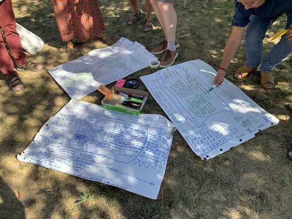 Travail collaboratif en extérieur lors du séminaire international.